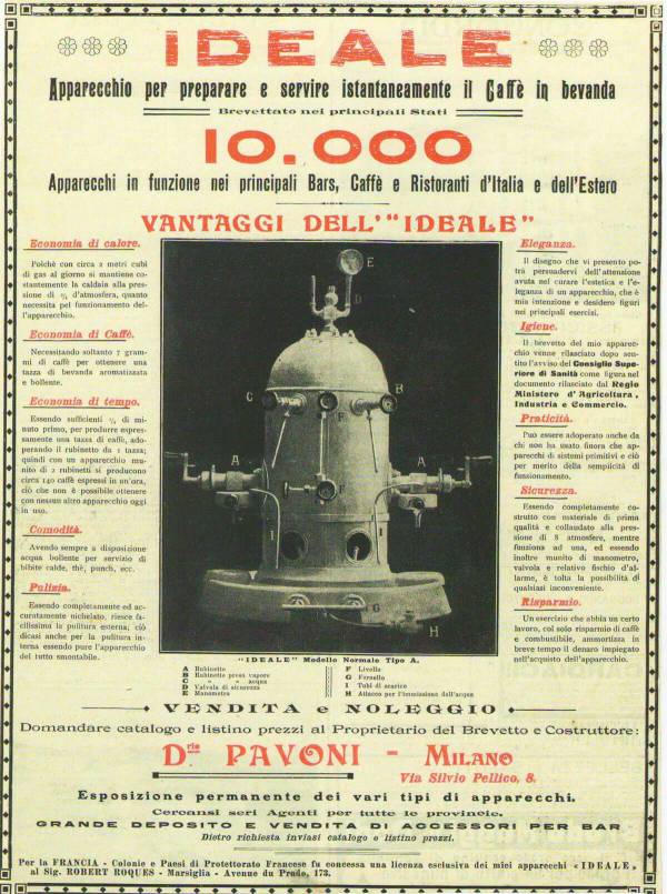 Pavoni IDEALE Werbeplakat von 1912
